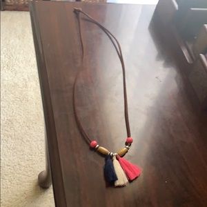 Tassel necklace with fabric and beads
